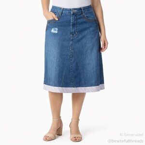 B.F.N Jeanswear Women’s 31 Blue Denim Midi Skirt Y2K Reworked Hem